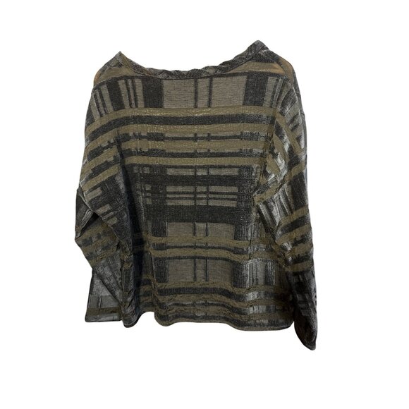 Koch Womens S Textured Long Sleeve Top Navy Patchwork Stripe Pattern - Picture 4 of 5